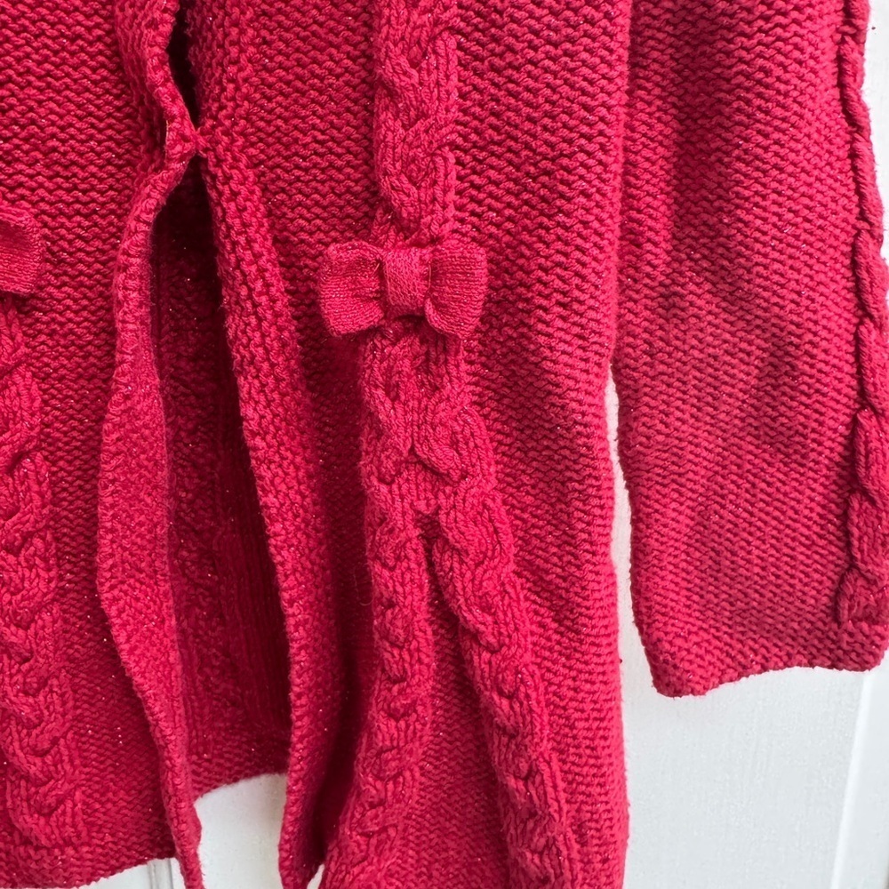 Max Studio 2T Girls Red Knit Braided Bow Sweater with Faux Fur - Picture 2 of 6